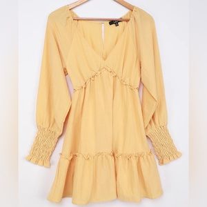 Lulus Creative Idea Light Yellow Ruffled Long Sleeve Mini Dress